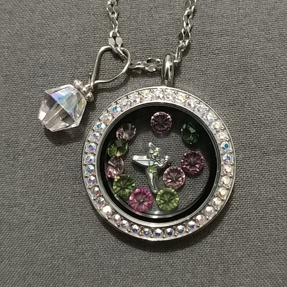 Origami Owl Jewelry - Origami Owl Iridescent Crystal Locket Necklace with Tinker Bell Charm & Crystals